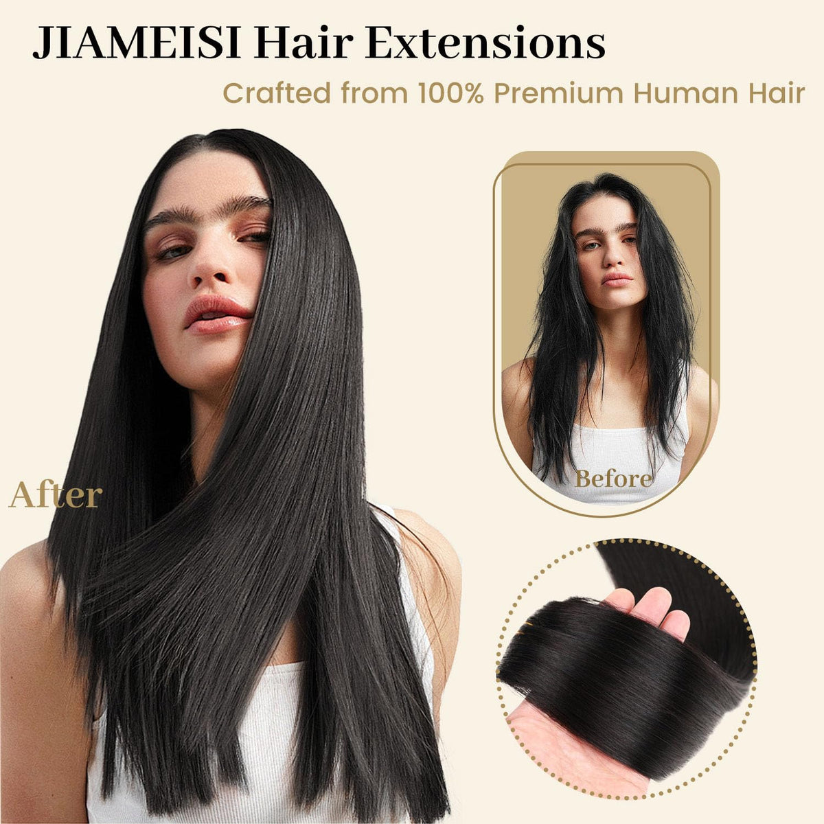 Jiameisi heat-friendly clip-ins ready for curling or straightening