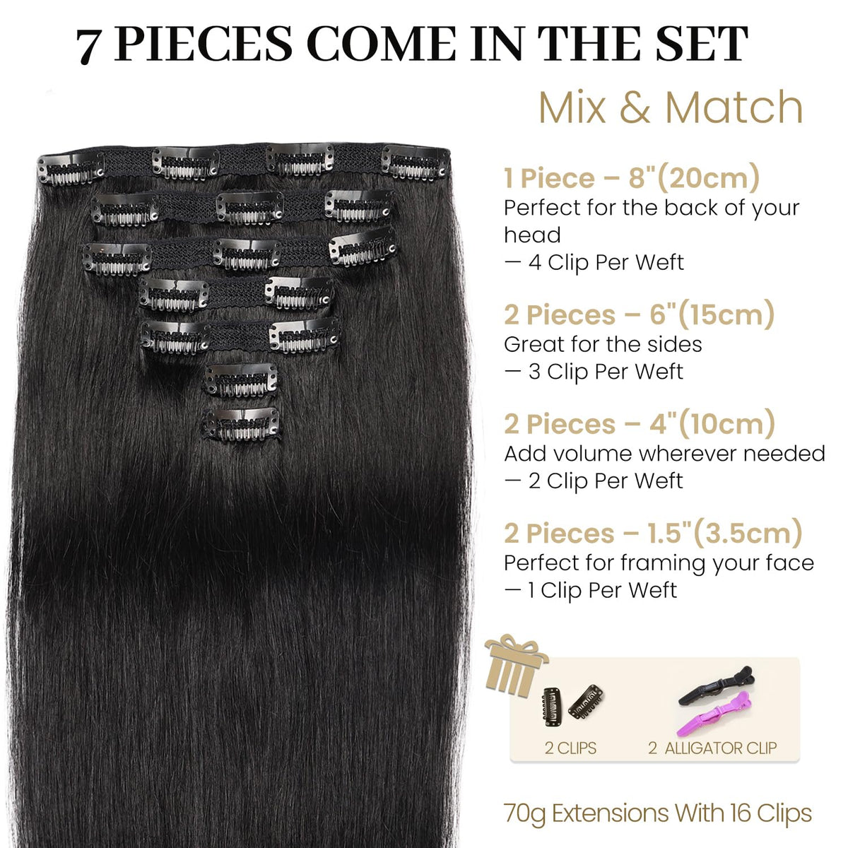 Jiameisi Remy clip-ins 7-piece set for versatile fullness