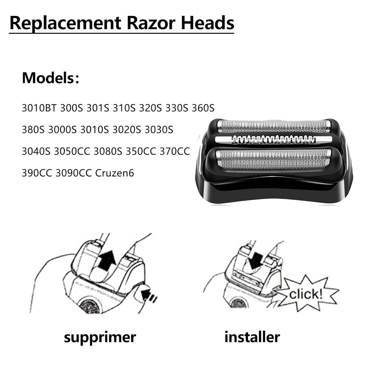 JIANCENGYU 21B compatibility with Braun Series 3 shown in illustrated chart.