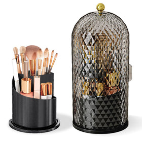 JIANGLAI makeup brush holder with lid keeps brushes dust-free and organized on your vanity.