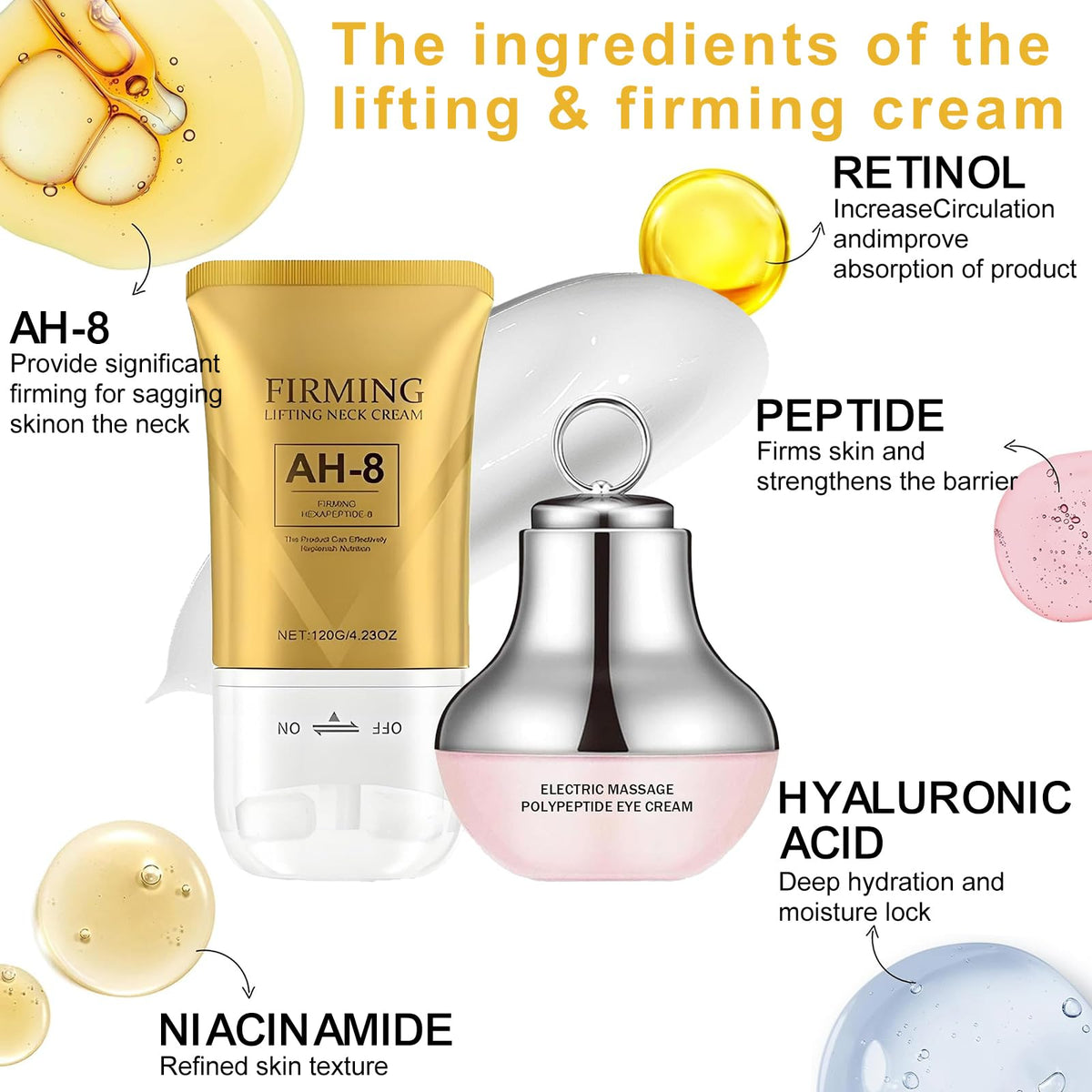 Jiangxin AH-8 eye cream depuffing with soft vibration under-eye cooling.