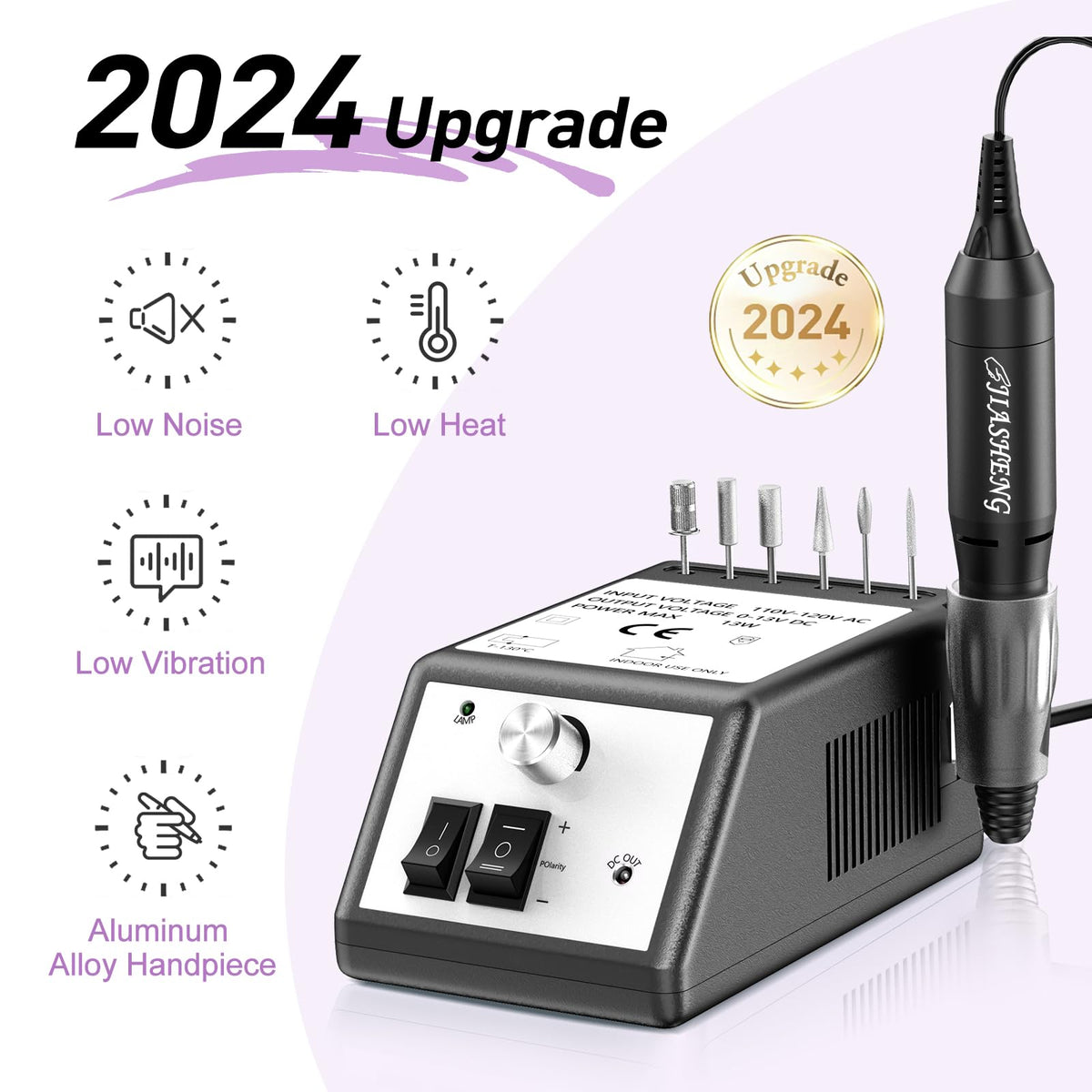 JIASHENG Nail Drill Kit with 6 bits for versatile filing and removal