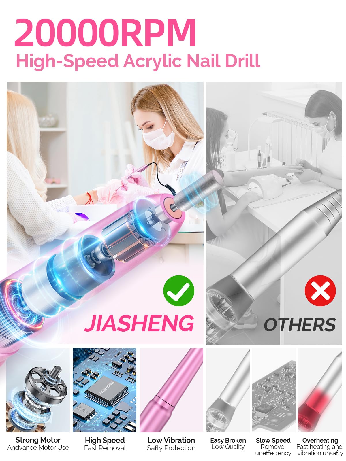 JIASHENG portable nail file kit shown in a compact home setup.
