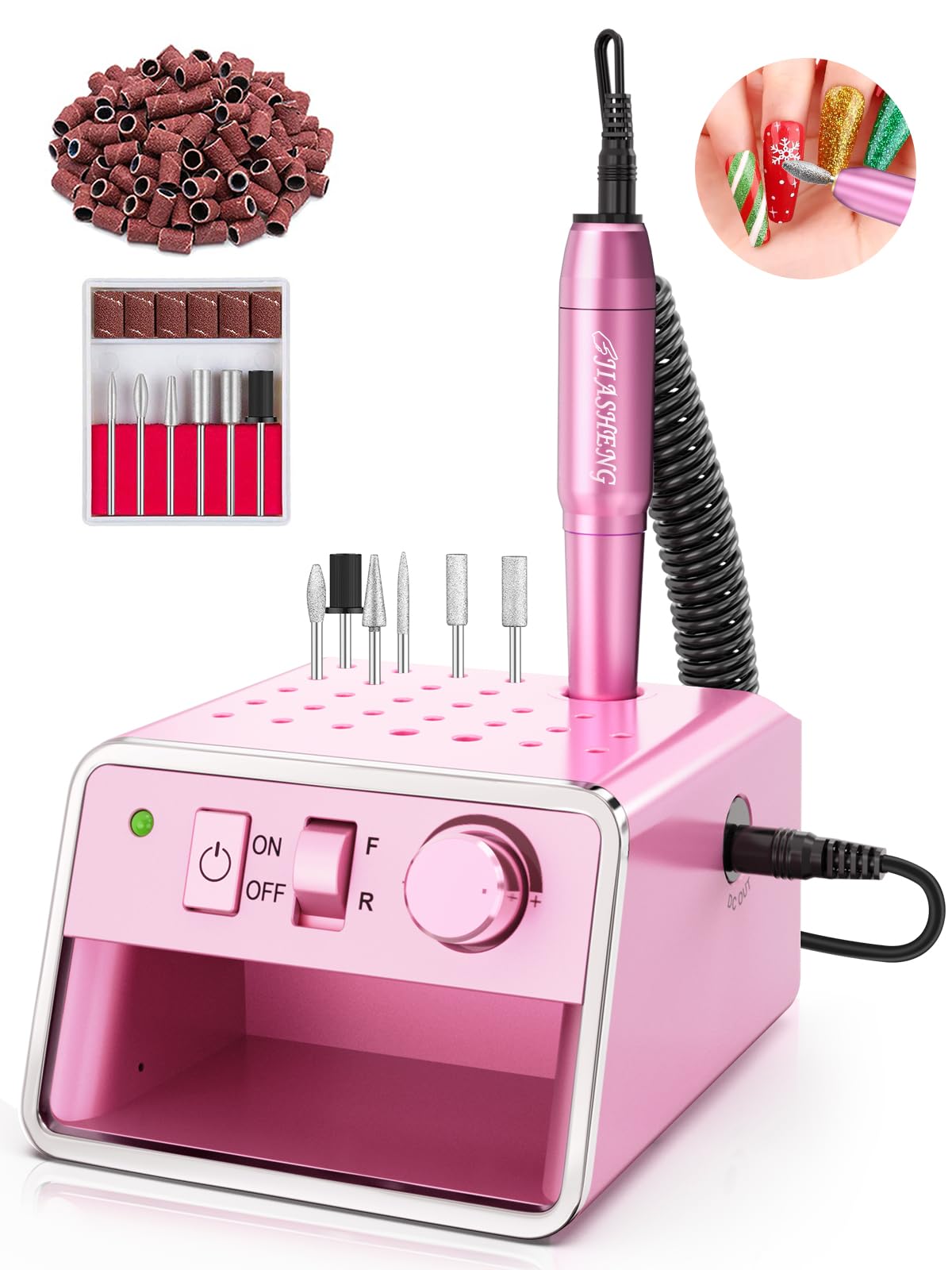 JIASHENG professional nail drill with 20,000 RPM precision for acrylic and gel nails.