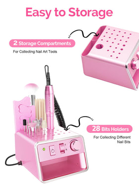 JIASHENG USB-powered nail drill connected to a power bank for on-the-go use.