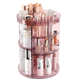Jiavarry 360-rotation makeup organizer slot-top design keeps cosmetics organized and reachable.