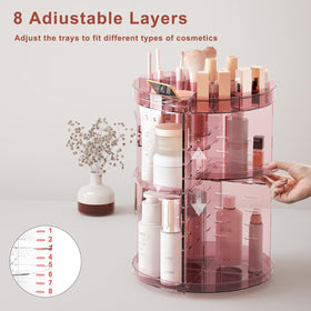 Jiavarry 8-layer rotating organizer adapts heights for different cosmetics.