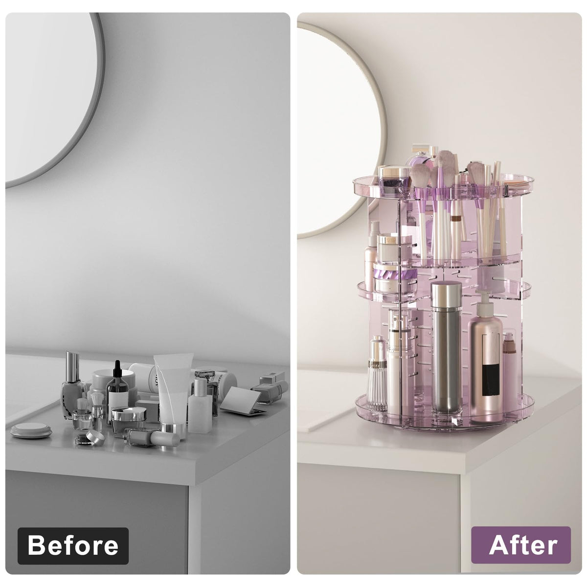Jiavarry makeup brush rack and compartments organize tools and cosmetics