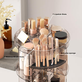 Jiavarry slot top design keeps lipsticks and brushes neatly organized on the vanity.