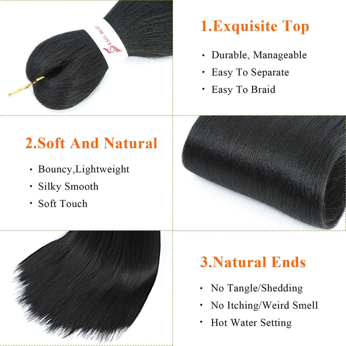 JIEANYAN 14-inch braiding hair pack 3 ready for hot water styling options.