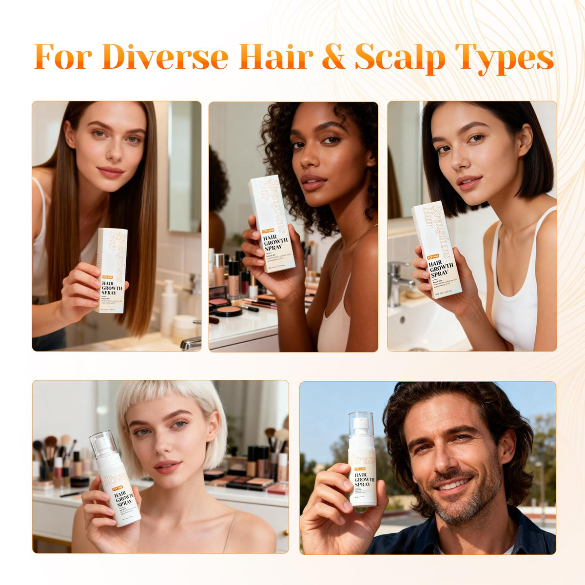 JIEXUN Hair Growth Spray applying scene shows precise nozzle for easy scalp coverage