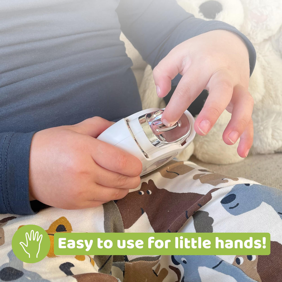 JiggleBoo baby nail clipper with quiet motor for calm grooming.