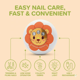JiggleBoo nail trimmer with USB-C recharge for cordless convenience.