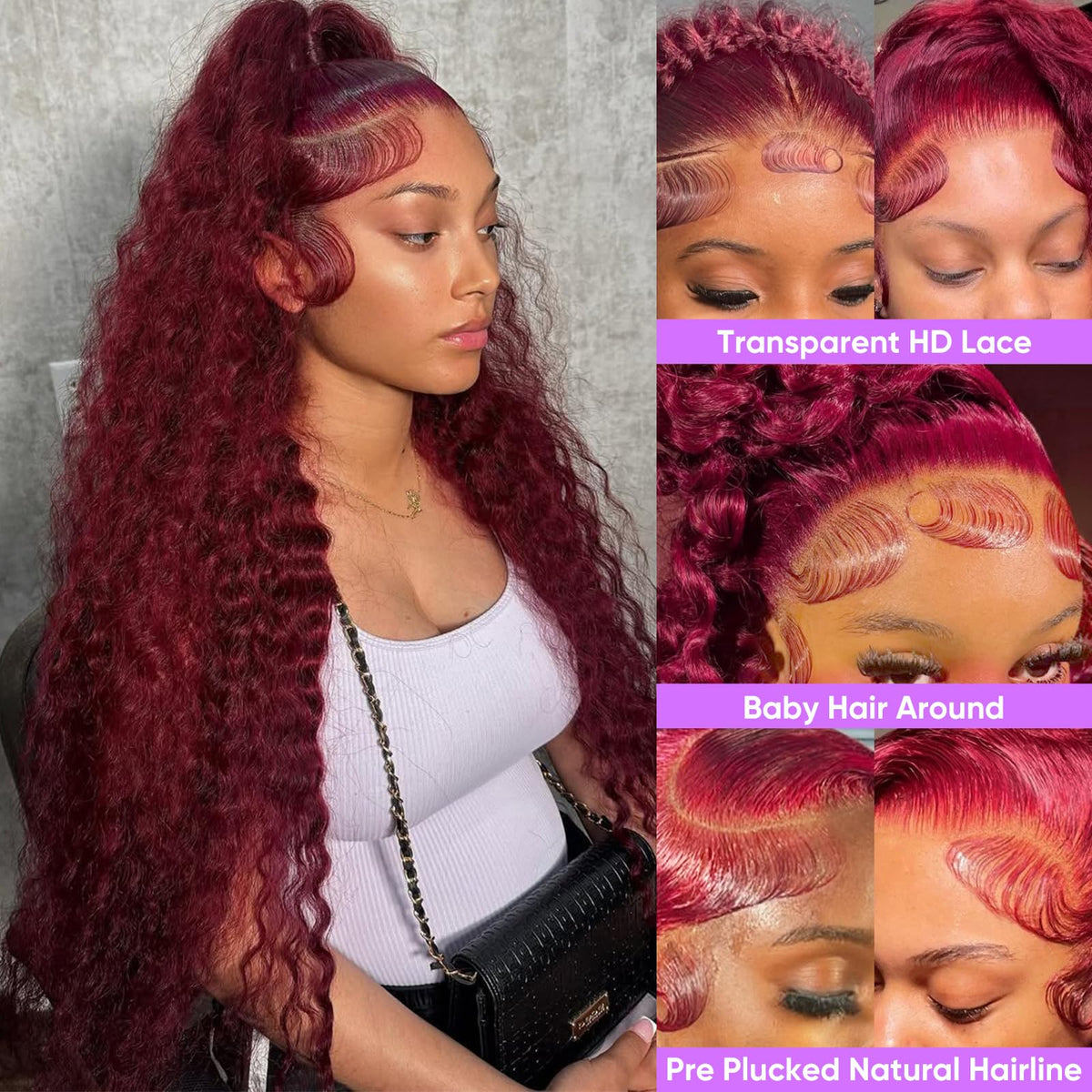 Jilho Burgundy Wig 13x6 Lace Front with seamless hairline.