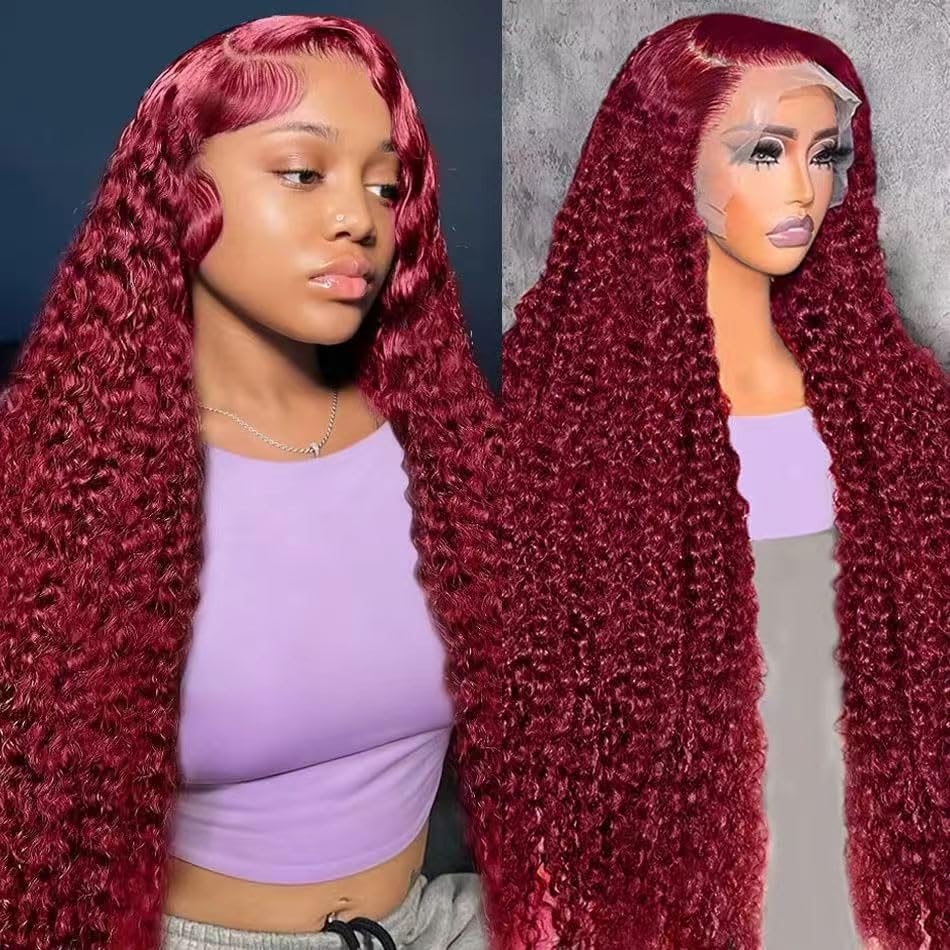 Jilho Burgundy Wig 30 inch Deep Wave for voluminous, natural movement.