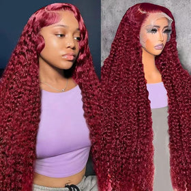 Jilho Burgundy Wig 30 inch Deep Wave for voluminous, natural movement.