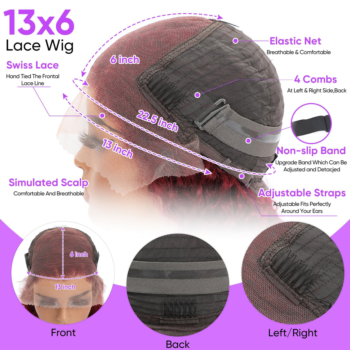 Jilho Burgundy Wig with Swiss HD lace for skin-tone melt.