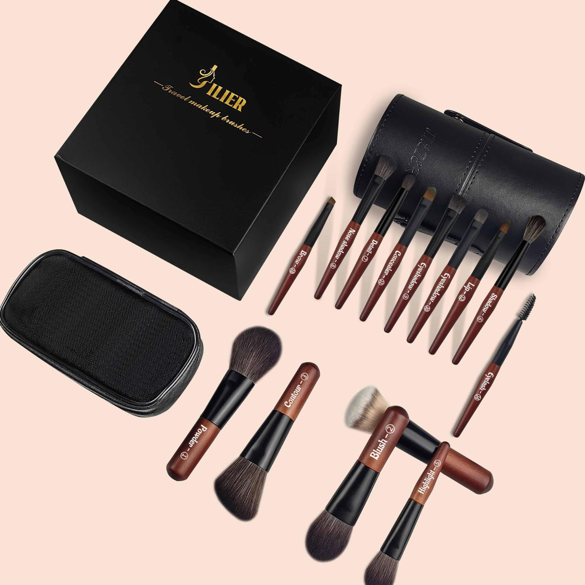 JILIER gift-box travel brush set, a stylish gift for beauty lovers.