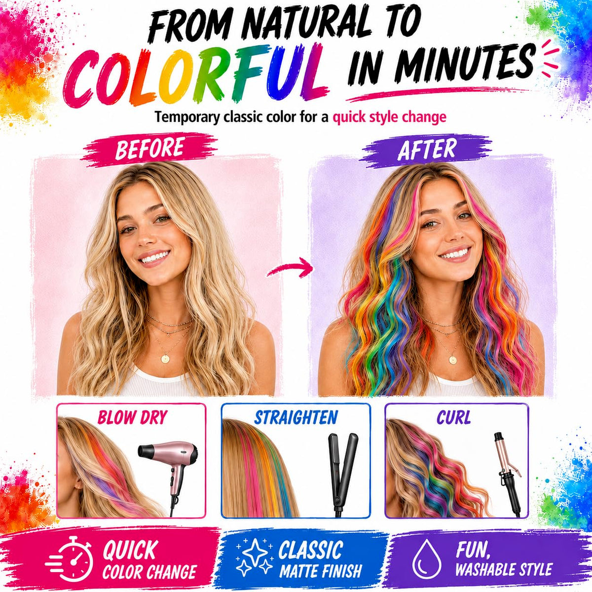 Jim&Gloria color chalk works on all hair types.