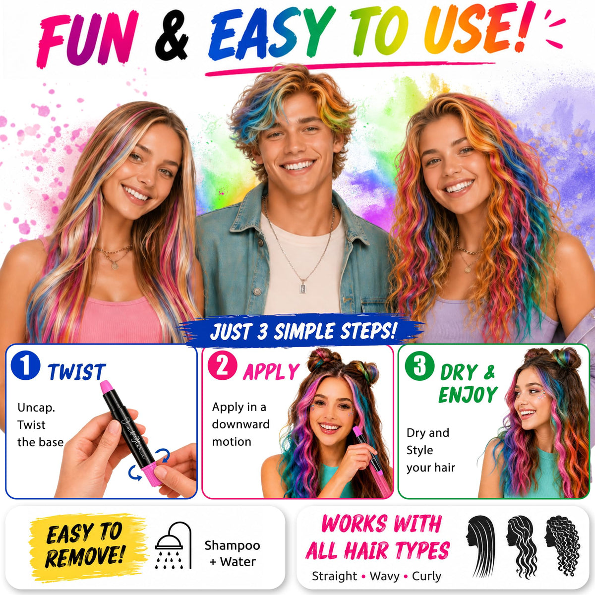 Jim&Gloria party-ready color for fun looks.