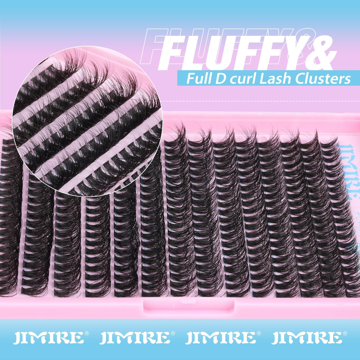 JIMIRE 50D DCurl clusters shown in 9-16mm for lifted eyes.