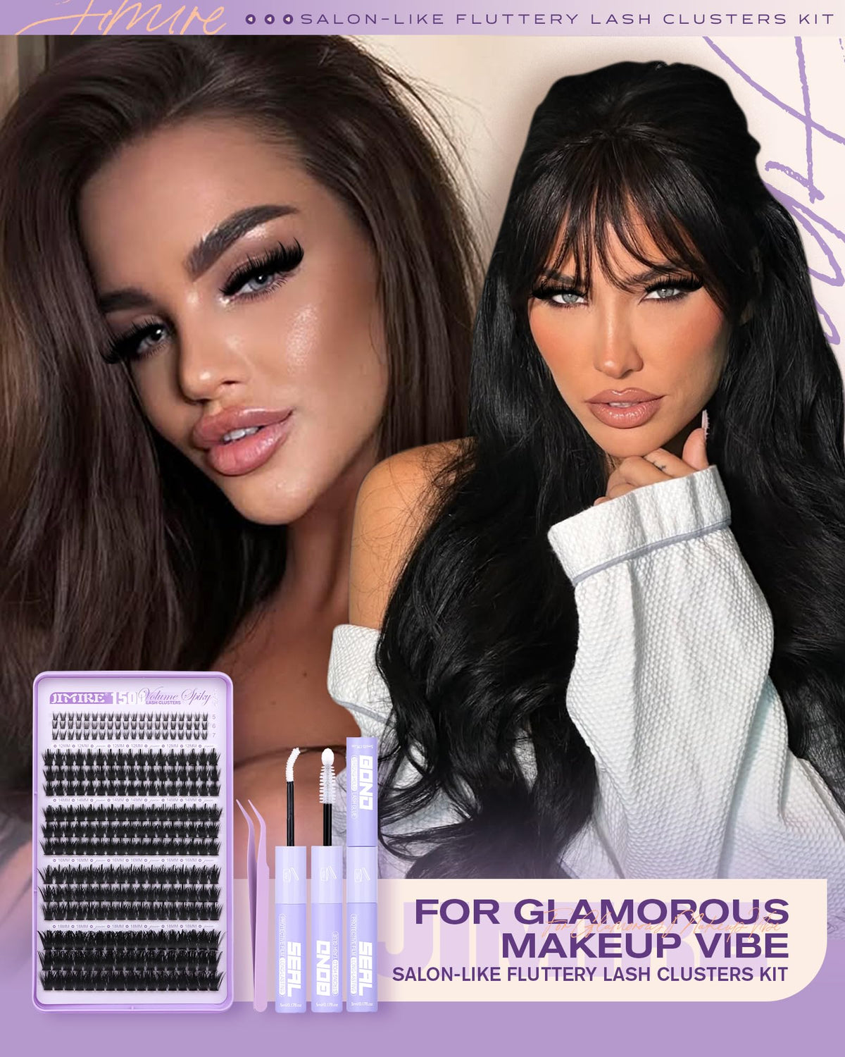 JIMIRE Lash Bond and Seal kit with professional tweezers for easy at-home application