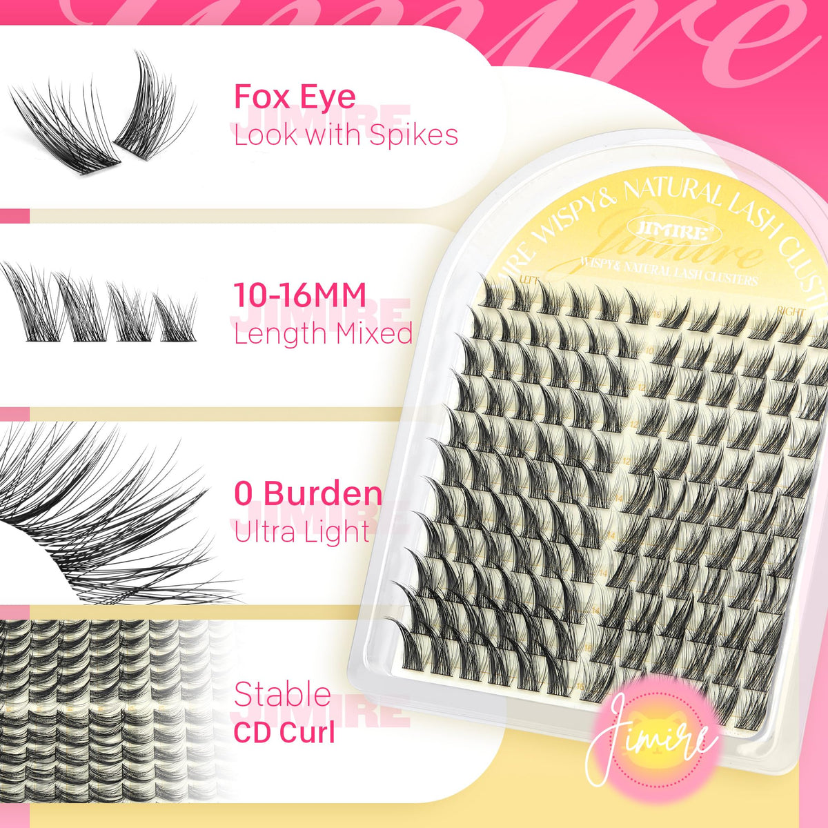 JIMIRE manga lash clusters with a 0.04mm band create natural volume.