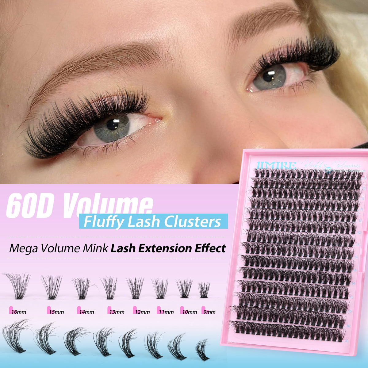 JIMIRE precision lash applicator tweezers aid careful cluster placement.