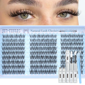 JIMIRE Spider Lash Clusters Kit: application close-up with precision tweezers for DIY lashes.