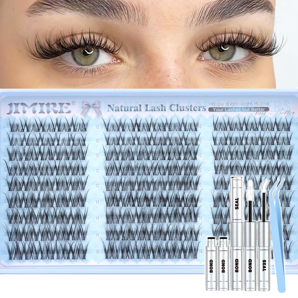 JIMIRE Spider Lash Clusters Kit: application close-up with precision tweezers for DIY lashes.