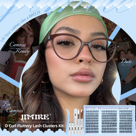 JIMIRE Spider Lash Clusters Kit: DCurl effect showing lifted eye look.
