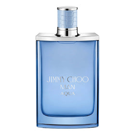 Jimmy Choo Man Aqua bottle close-up shows a fresh, versatile daytime scent.