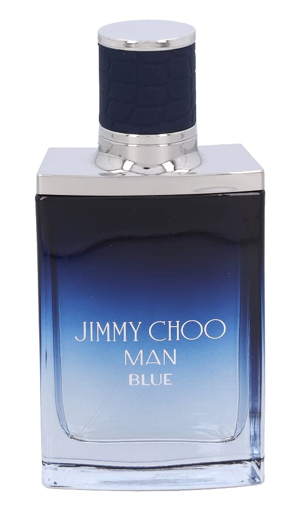 Jimmy Choo Man Blue bottle close-up showing modern, versatile scent.