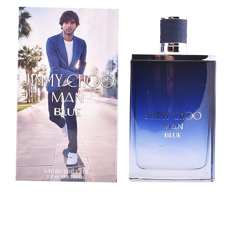 Jimmy Choo Man Blue bottle front view for modern masculine fragrance, ideal for daily wear.