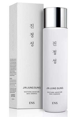 JIN JUNG SUNG Soothing Essence Serum bottle close-up showing lightweight hydration for daily comfort