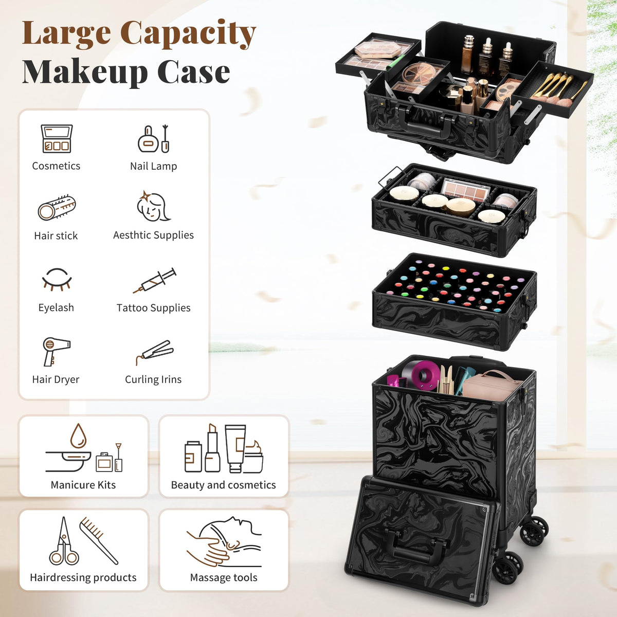 JINGUAN aluminum edge corners protect cosmetics during frequent transport.
