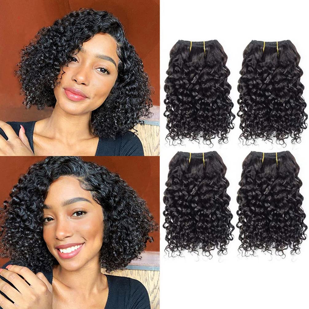 Jinhongze human hair kinky curly bundles, 4-pack, natural texture for seamless blending.