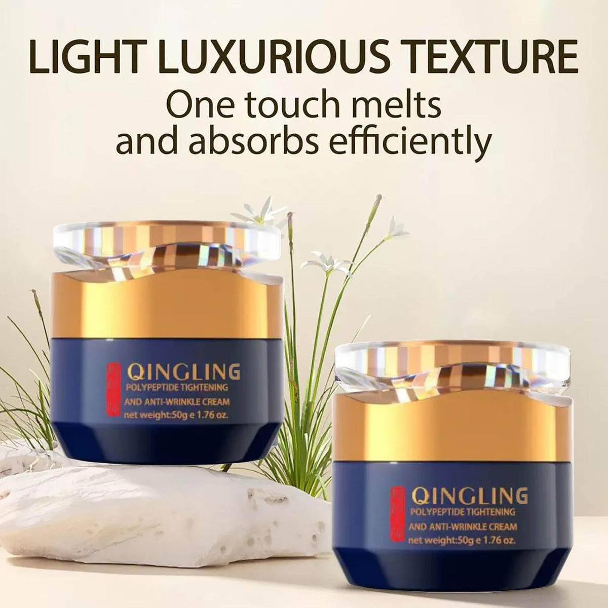 Qingling Cream applied to face, neck and eye area for all-in-one care