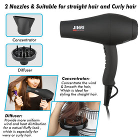 JINRI 1875W hair dryer cool shot to set styles and reduce frizz.