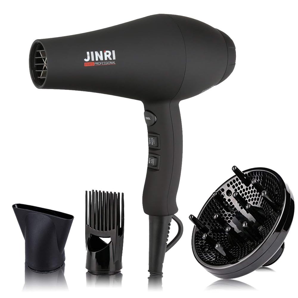 JINRI 1875W hair dryer with diffuser for defined curls and gentle drying.