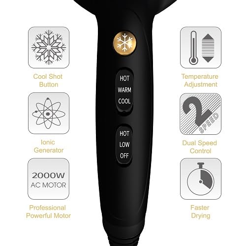 JINRI hair dryer control panel with 3 heat and 2 speed options