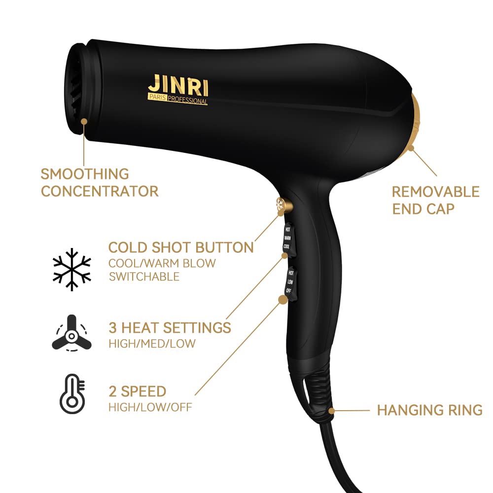 JINRI hair dryer emits negative ions and infrared heat for smoother results