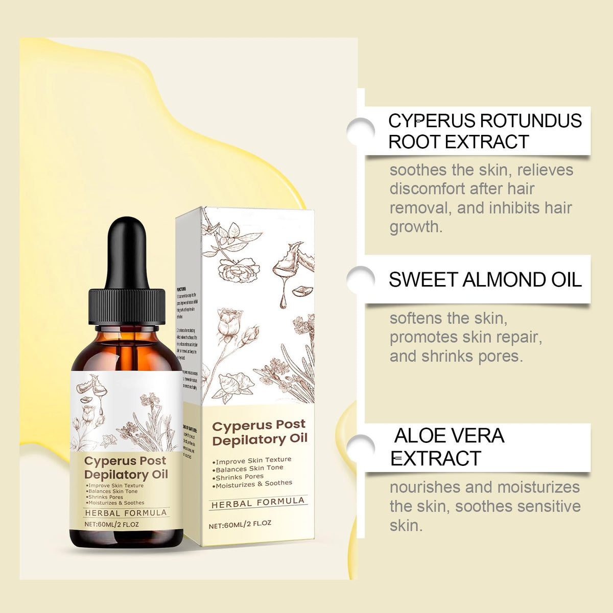 JISKG Cyperus Rotundus Oil close-up reveals natural seed-based formula for skin care.