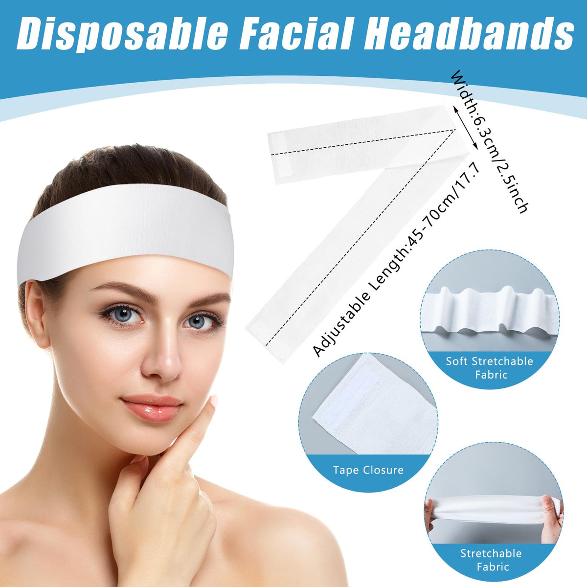 Jiuguva disposable spa headband 45x6.3cm keeps hair away during cleansing.