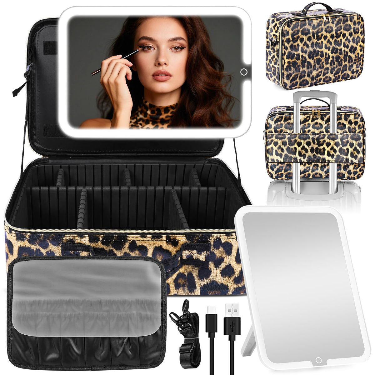 JJhxr 15x11 makeup bag interior with organized cosmetics for travel