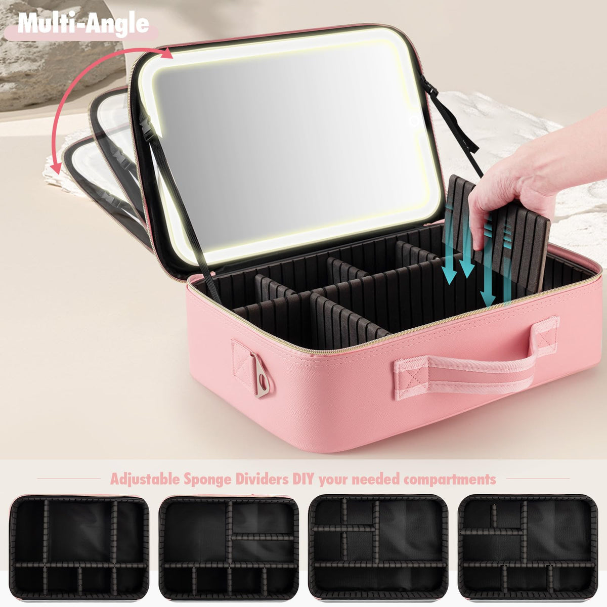 JJhxr detachable EVA dividers let you customize space for cosmetics.