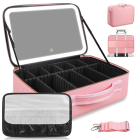JJhxr makeup bag with LED mirror, front view showing ample storage space