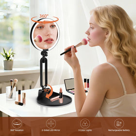 JJhxr LED tri-color light highlights skin tones for better makeup accuracy.