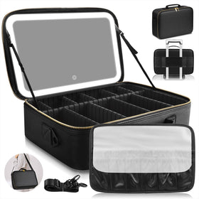 JJhxr makeup bag with LED mirror for on-the-go beauty routine.