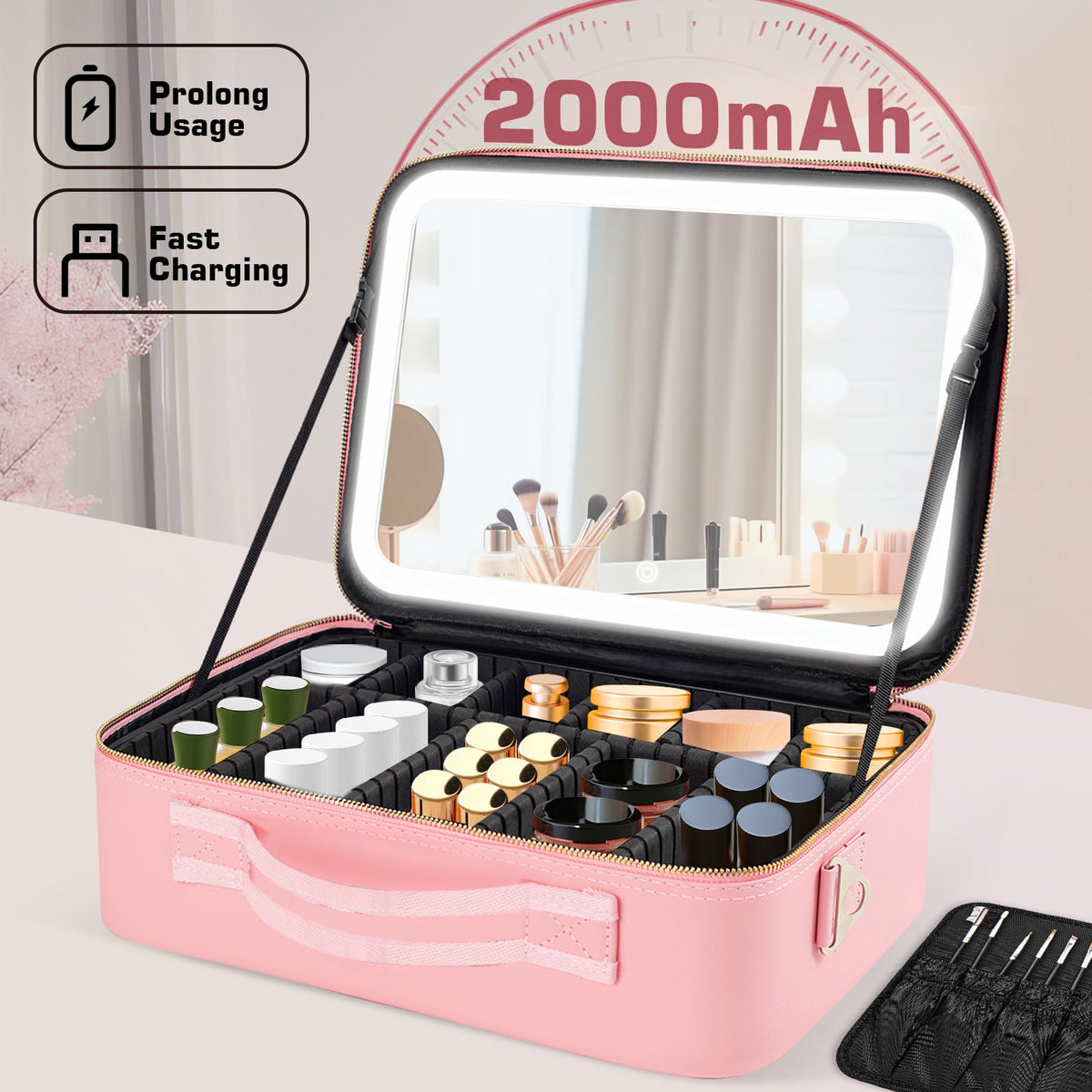 JJhxr LED mirror with three lighting settings for precise makeup